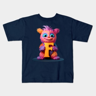 Cute Monster for Kids Alphabet Letter F Funny Back to School Kids T-Shirt